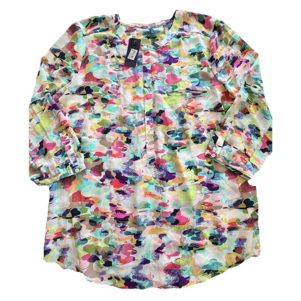 New NYDJ Spring Camo Floral Henley Blouse Womens XL $88